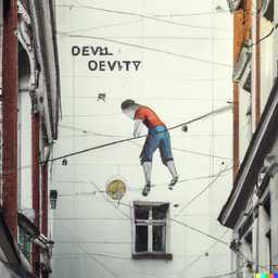 the discovery of gravity, wall mural by Ernest Zacharevic generated by DALL·E 2